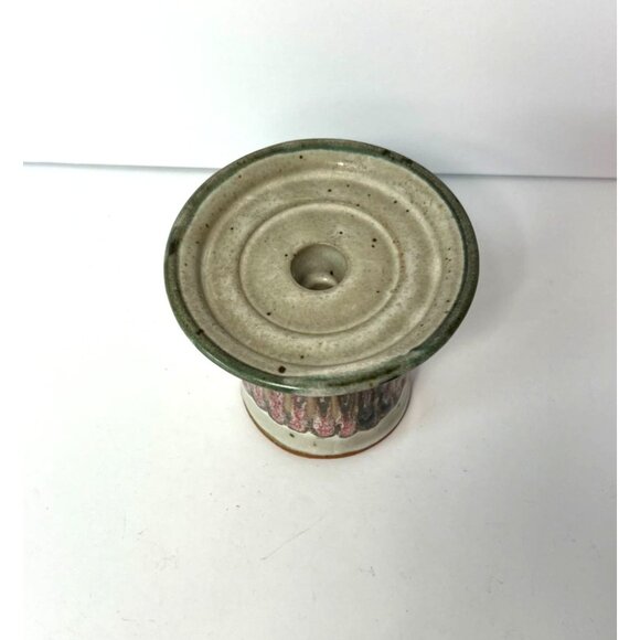 Studio Pottery Rustic Candle Holder Pillar Or Taper Candles 4.5" H 5" W Handmade - Picture 7 of 8